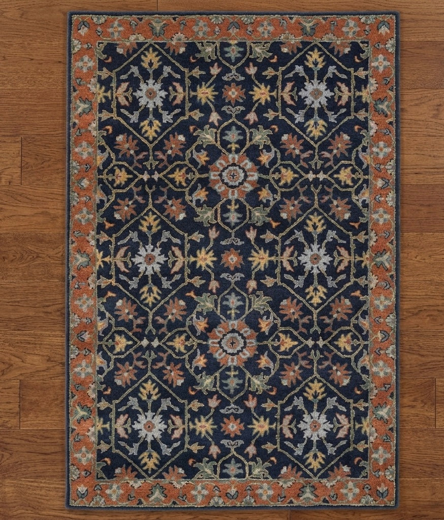 Premium Hand-Tufted Navy Floral Medallion Rugs