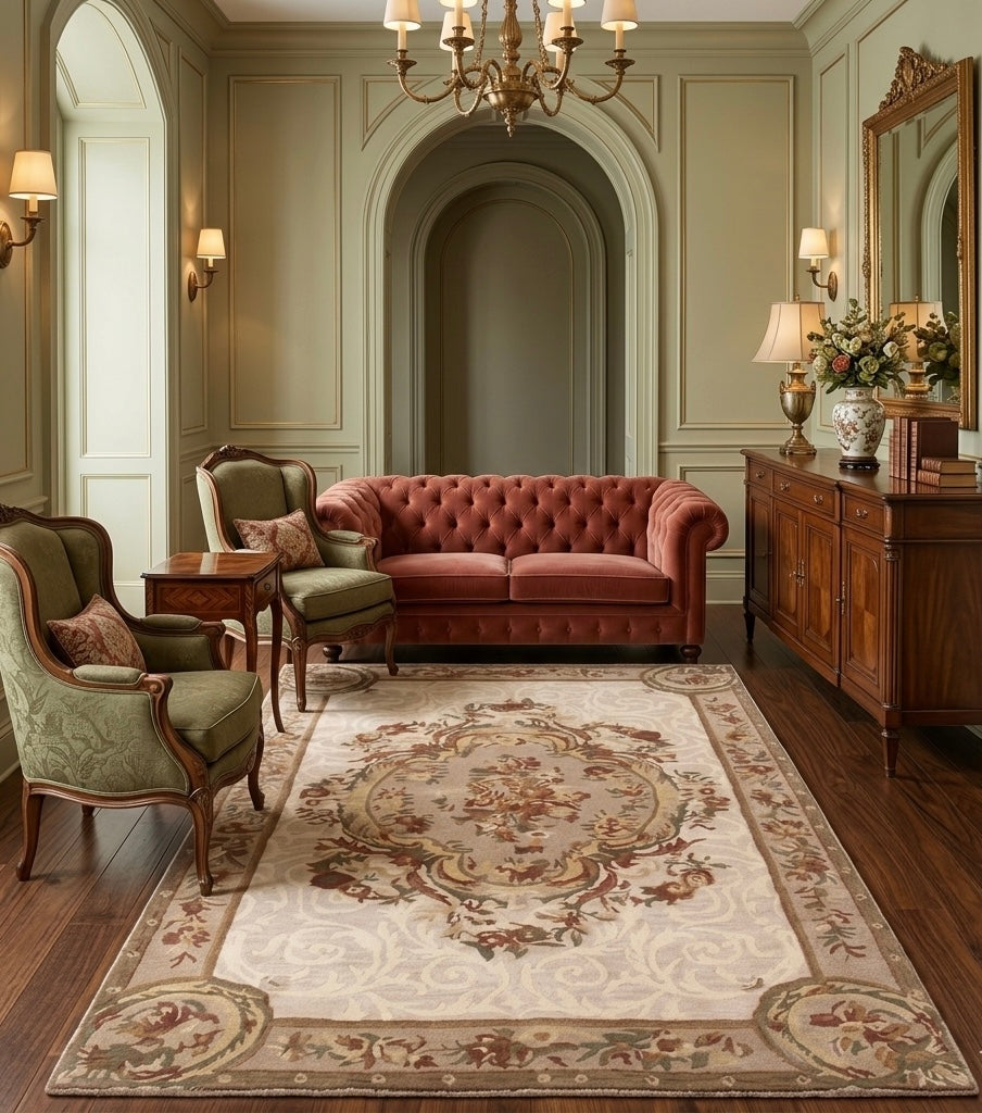 Hand-Tufted Heritage Floral Design in Earth Tones