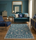 Premium Floral Handtufted Teal & Cream Wool Rug