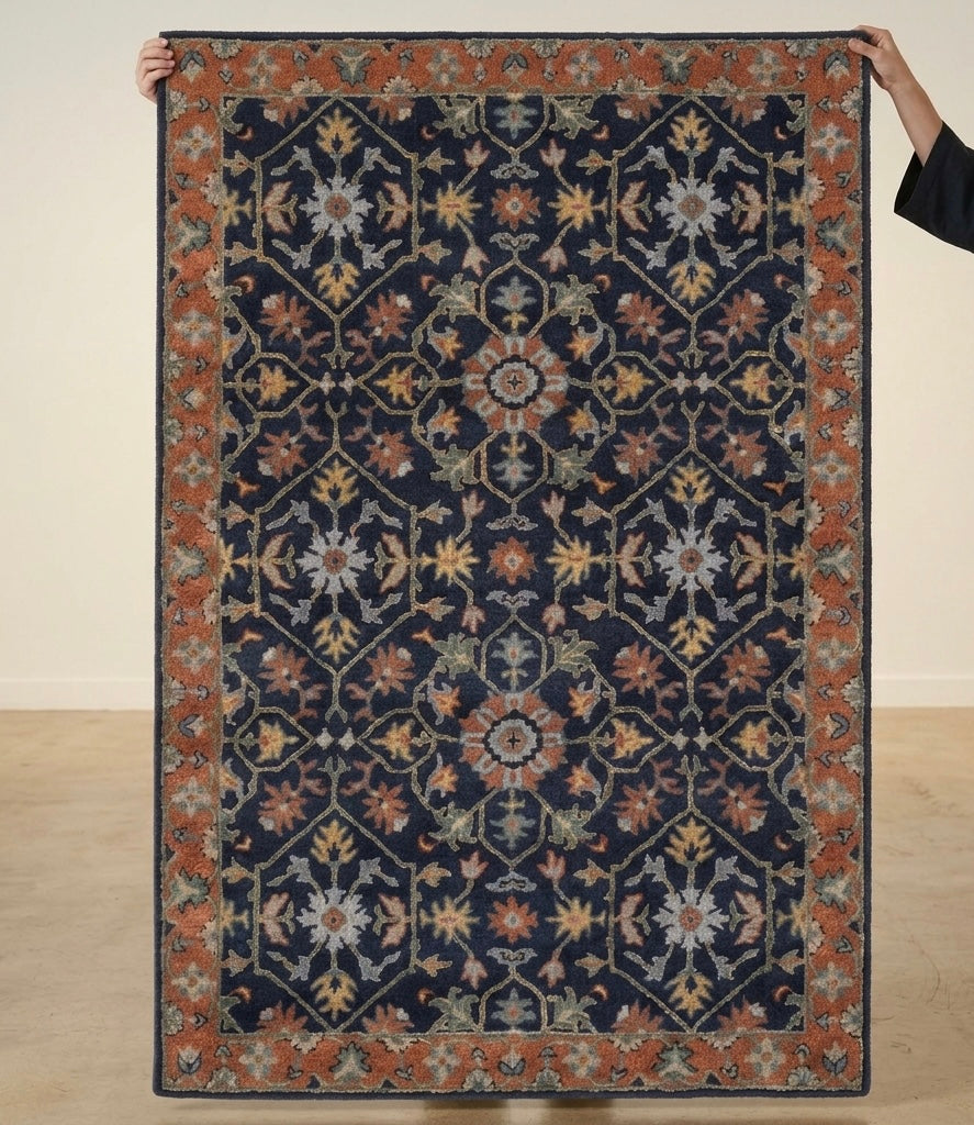 Premium Hand-Tufted Navy Floral Medallion Rugs