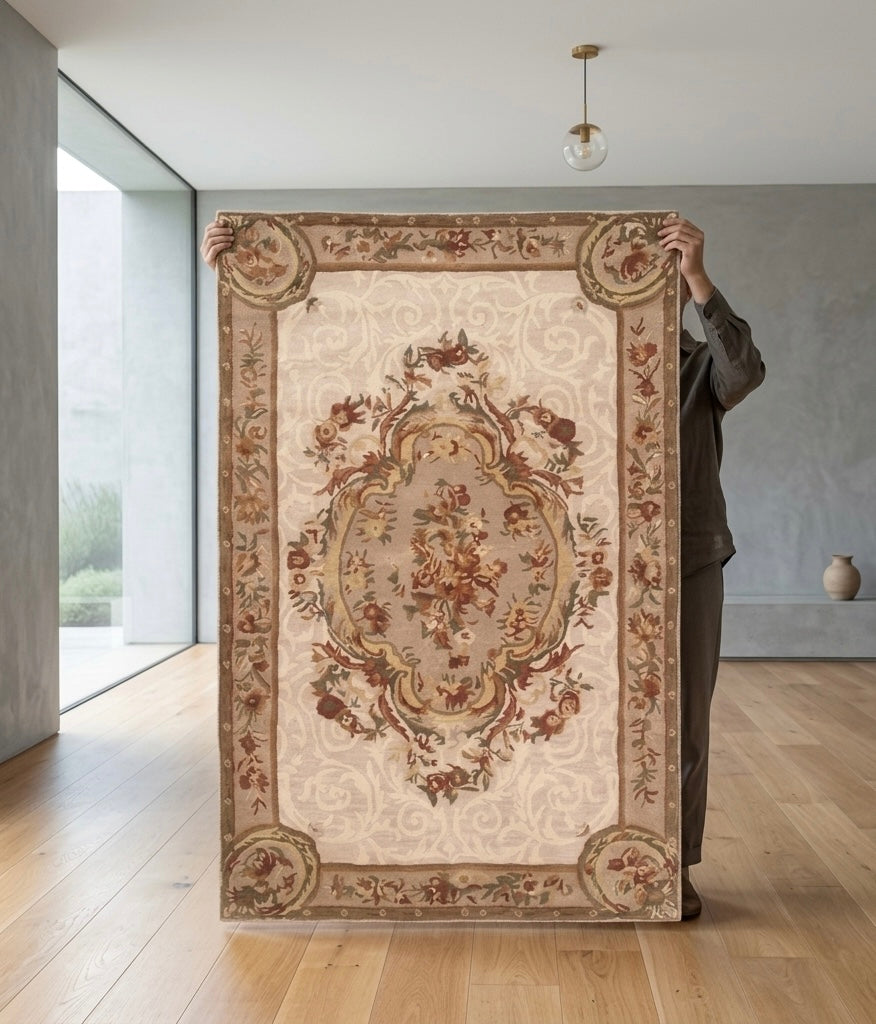 Hand-Tufted Heritage Floral Design in Earth Tones