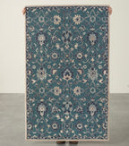 Premium Floral Handtufted Teal & Cream Wool Rug