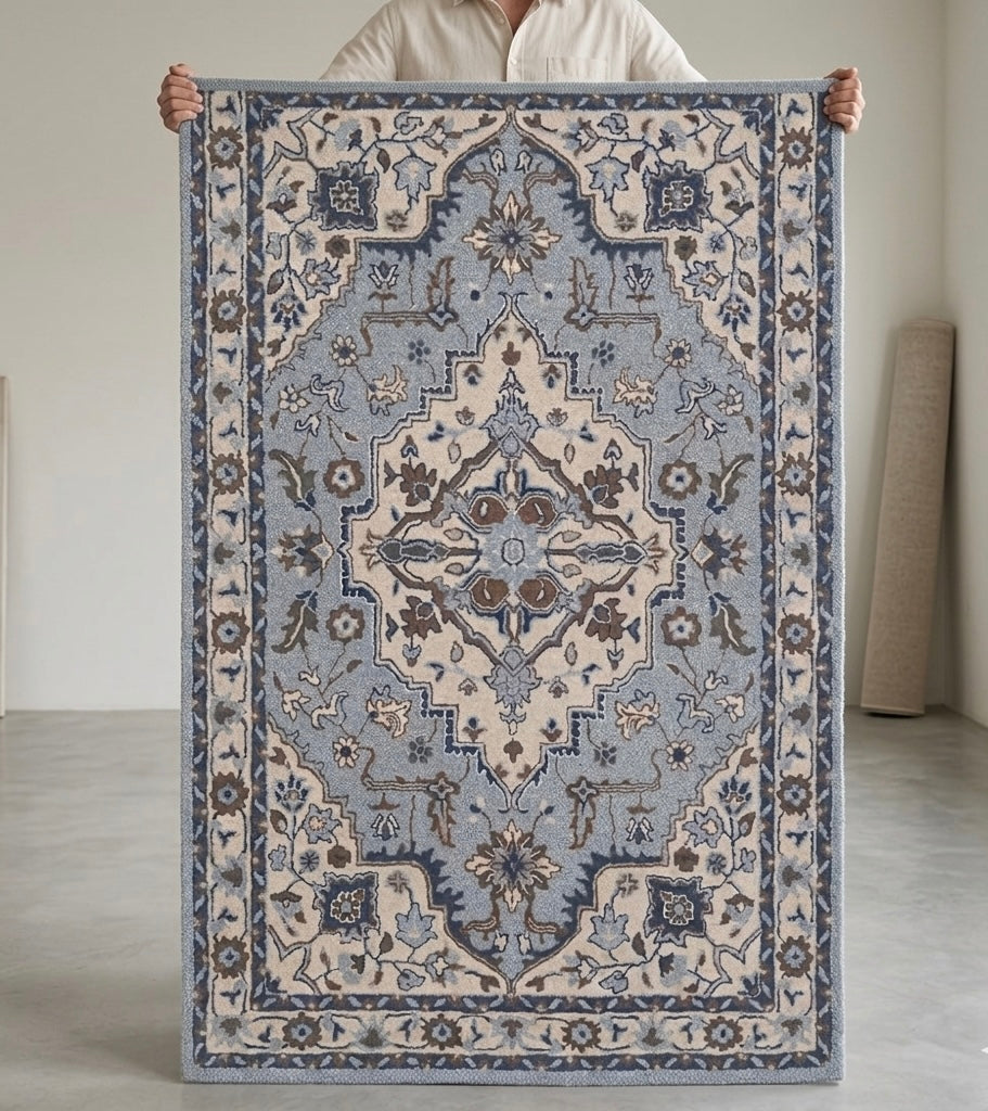 Artisanal Hand-tufted Floral Border Rug for Modern Interiors