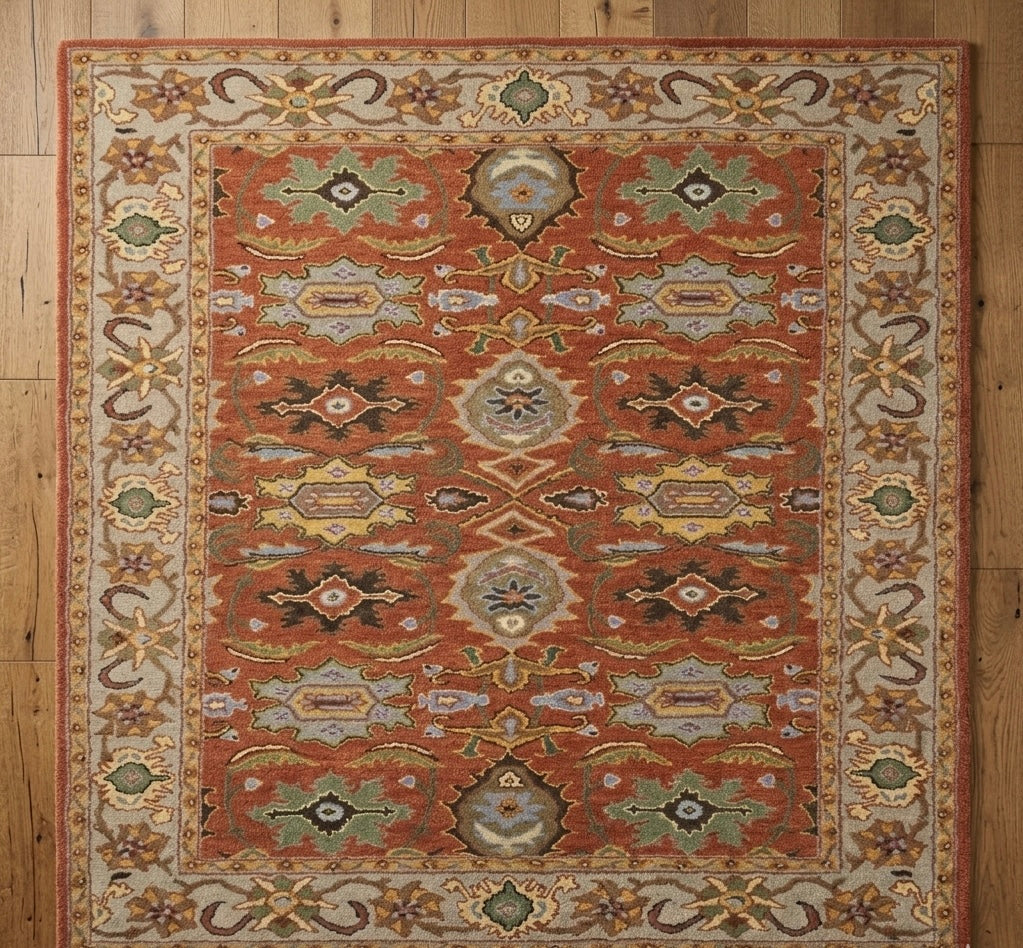 Terracotta & Sage Hand-Tufted Oushak Inspired Wool Rug