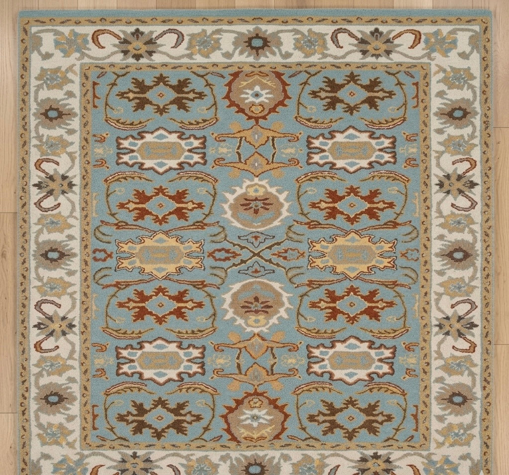Artisanal Slate Blue and Earth Tone Hand-Tufted Area Rug