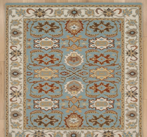 Artisanal Slate Blue and Earth Tone Hand-Tufted Area Rug