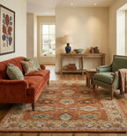 Terracotta & Sage Hand-Tufted Oushak Inspired Wool Rug