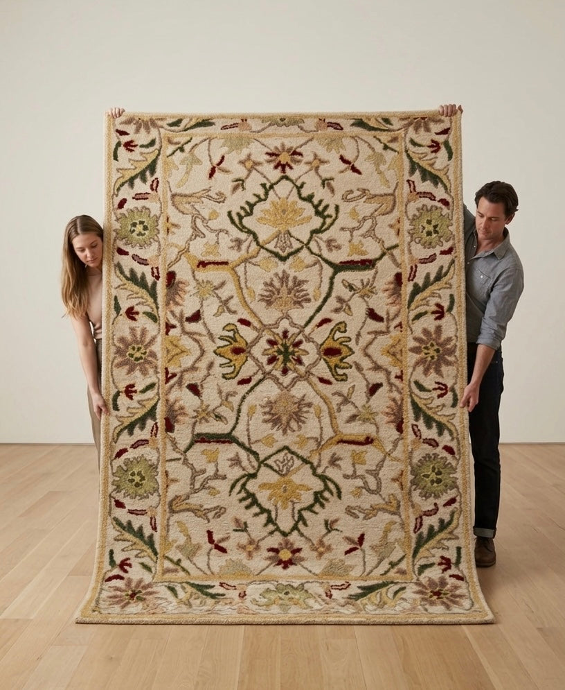 Classic Handtufted Arabesque Rug in Neutral Earth Tones