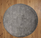 Linear Gray Abstract Hand-tufted Round Wool Rug