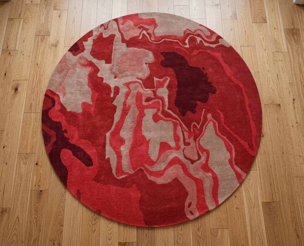 Crimson Nebula Hand-Tufted Round Rug