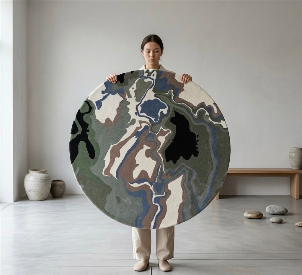 Premium Handtufted Round Rug in Sage and Cream