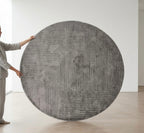 Linear Gray Abstract Hand-tufted Round Wool Rug