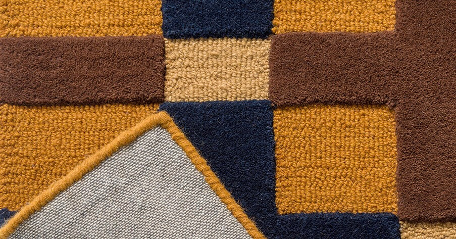 Modern Hand-Tufted Geometric Cross Pattern Rug - Mustard & Navy