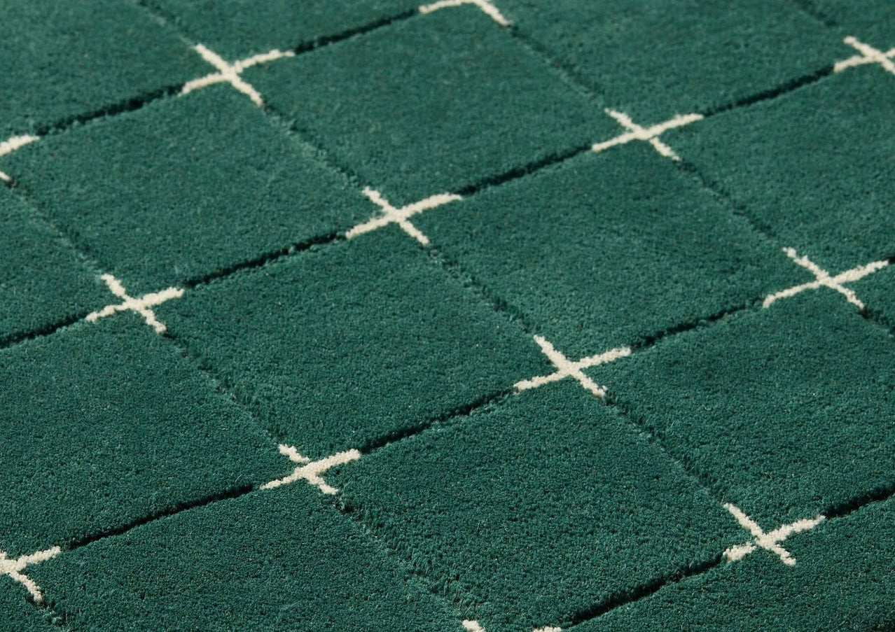 Premium Handtufted Green Rug with Minimalist Cream Cross Pattern