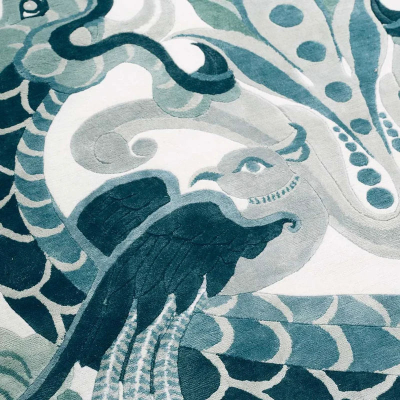 Hand-Tufted Azure Dragon-Bloom Statement Rug