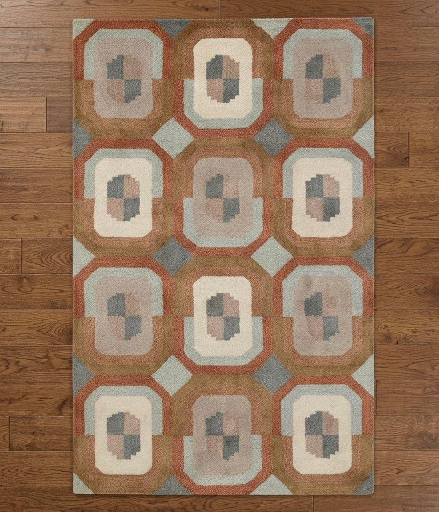 Contemporary Abstract Medallion Hand-Tufted Wool Rug