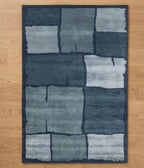 Handtufted Navy and Grey Tectonic Wool Rug