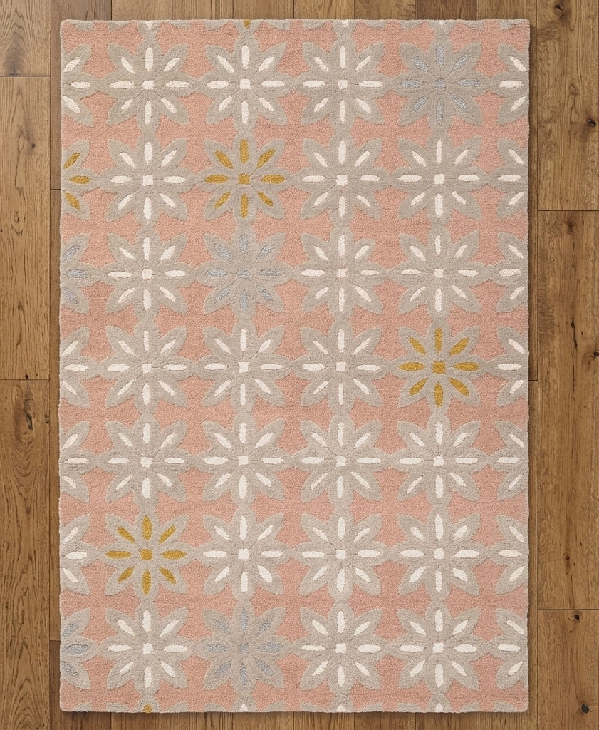 Modern Floral Hand-Tufted Rug in Dusty Rose and Sage