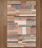 Contemporary Linear Block Pattern Hand-Tufted Wool Rug