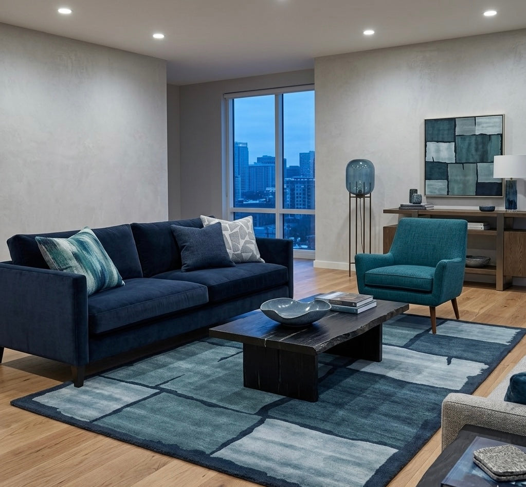Handtufted Navy and Grey Tectonic Wool Rug