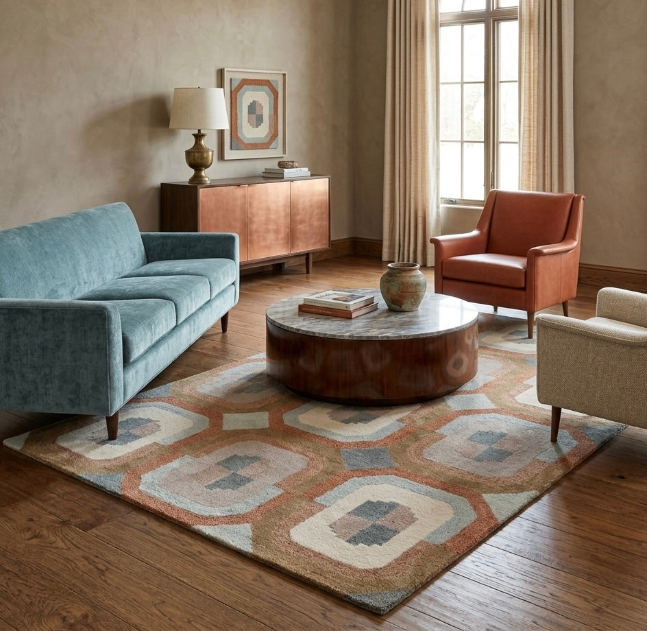 Contemporary Abstract Medallion Hand-Tufted Wool Rug