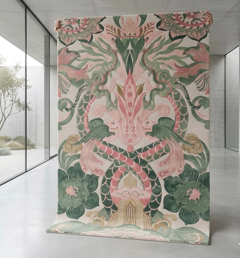 Hand-Tufted Azure Dragon-Bloom Statement Rug