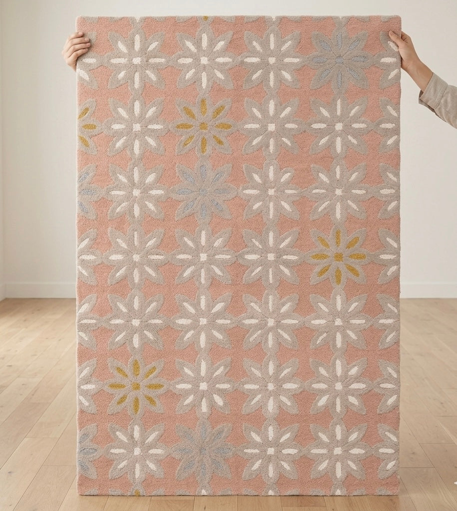 Modern Floral Hand-Tufted Rug in Dusty Rose and Sage