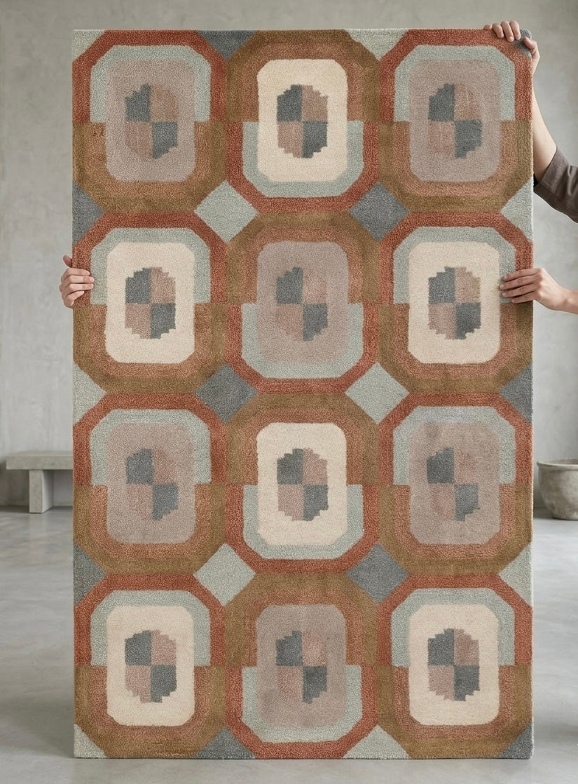 Contemporary Abstract Medallion Hand-Tufted Wool Rug