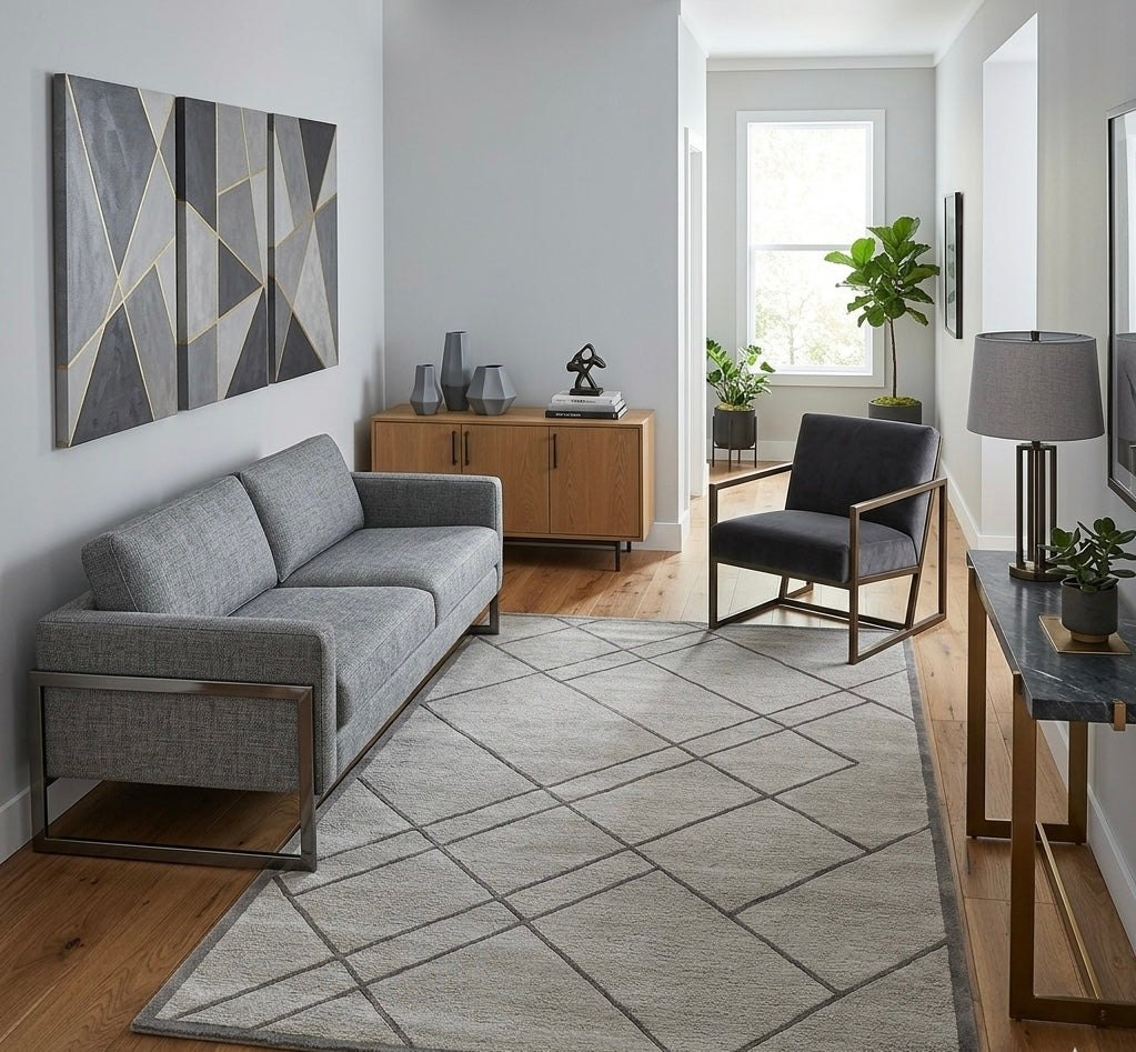 Modern Geometric Line Handtufted Wool Rug