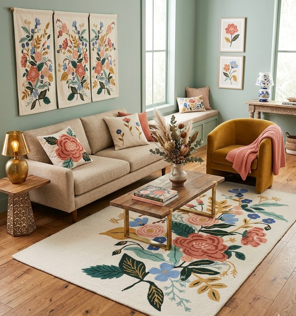 Premium Hand-Tufted Floral Bouquet Wool Rug