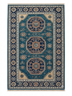 Hand-Knotted Wool Area Rug – Teal Blue & Beige Tribal Medallion Caucasian Kazak Rug