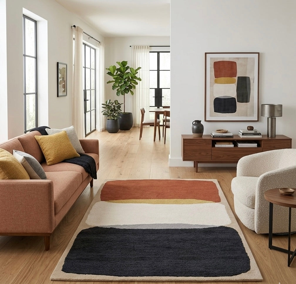 Modern Minimalist Color-Block Hand-tufted Rug