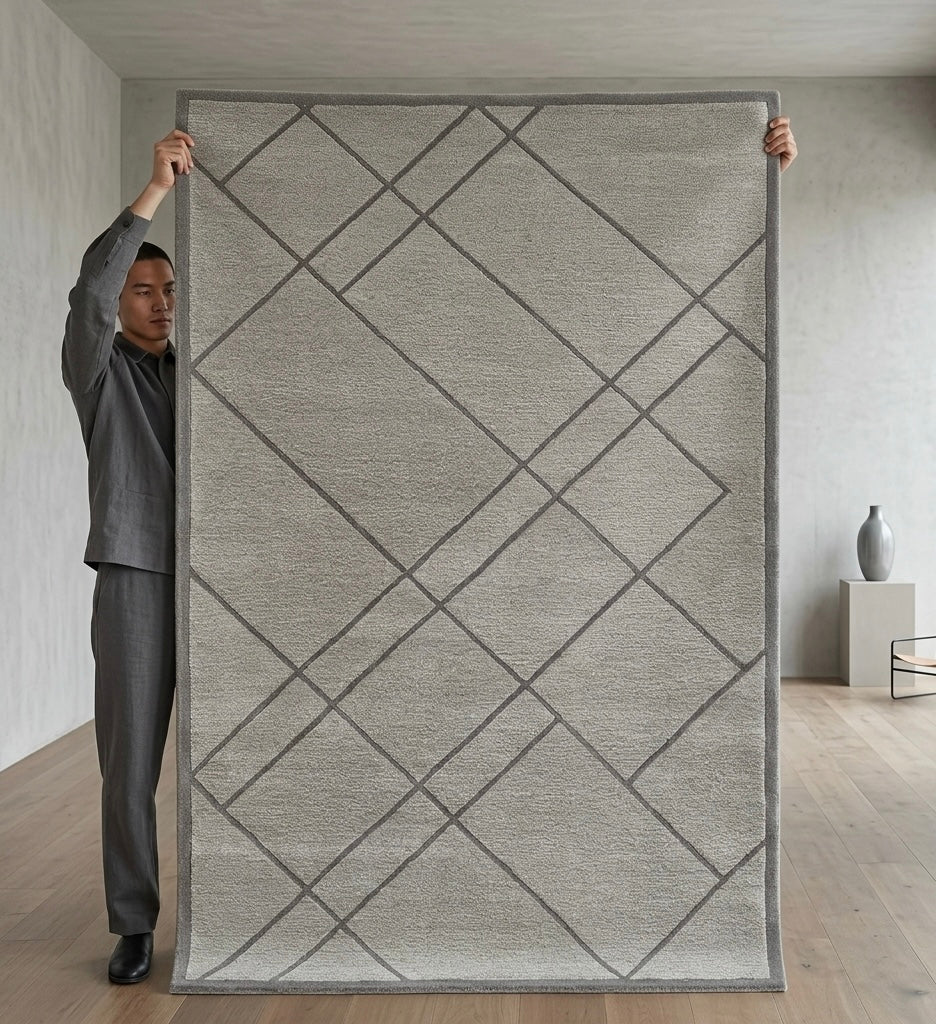 Modern Geometric Line Handtufted Wool Rug