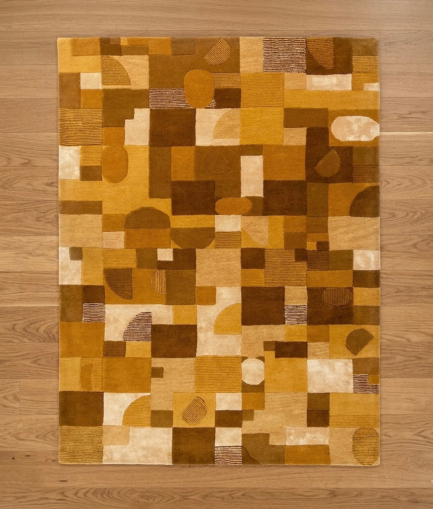 Modern Geometric Terracotta & Ochre Hand-Tufted Rug