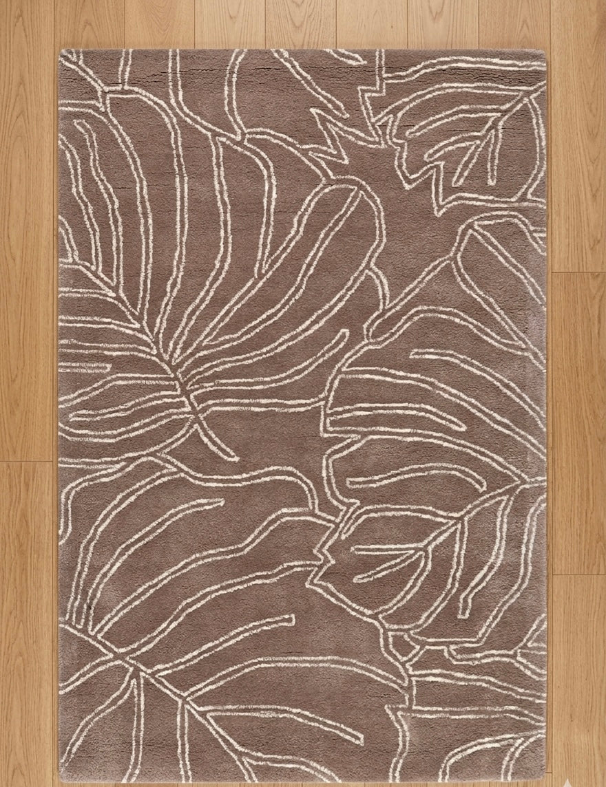 Modern Hand-Tufted Monstera Leaf Wool Rug