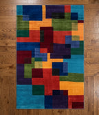 Modern Multi-Color Block Pattern Handtufted Rug