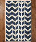 Handtufted Blue and Cream Chevron Geometric Rug