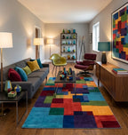 Modern Multi-Color Block Pattern Handtufted Rug