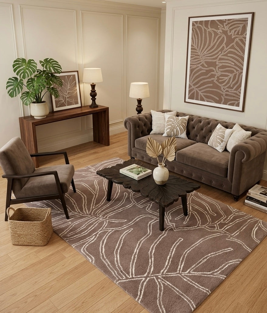 Modern Hand-Tufted Monstera Leaf Wool Rug