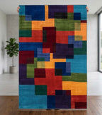 Modern Multi-Color Block Pattern Handtufted Rug