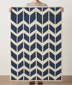 Handtufted Blue and Cream Chevron Geometric Rug