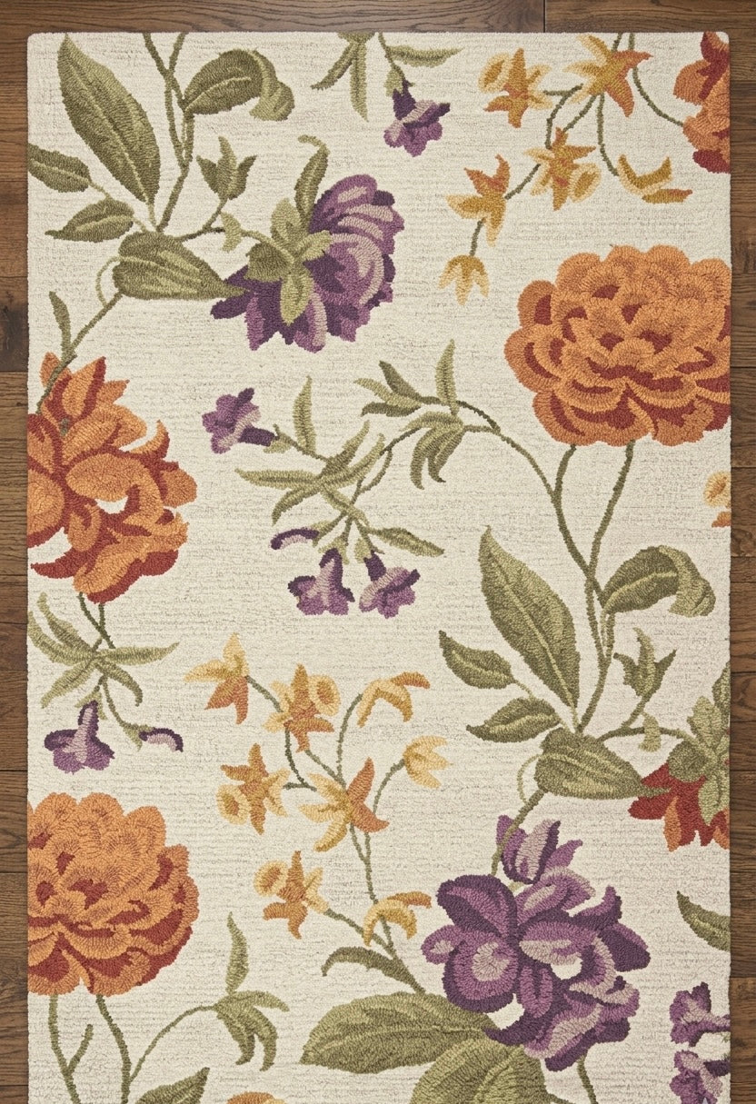 Artistic Hand-tufted Rug with Oversized Peony and Lilac Motifs