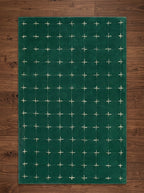 Premium Handtufted Green Rug with Minimalist Cream Cross Pattern