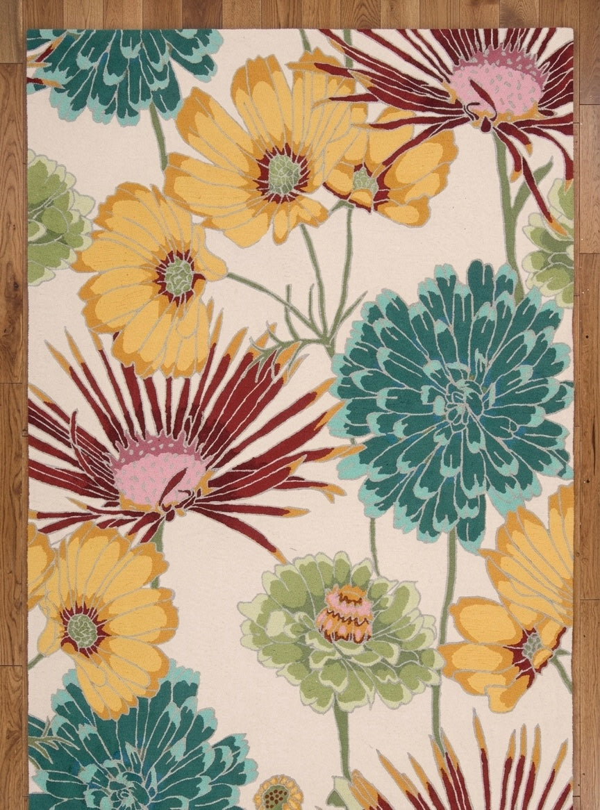 Artisanal Multi-Color Oversized Floral Hand-Tufted Rug