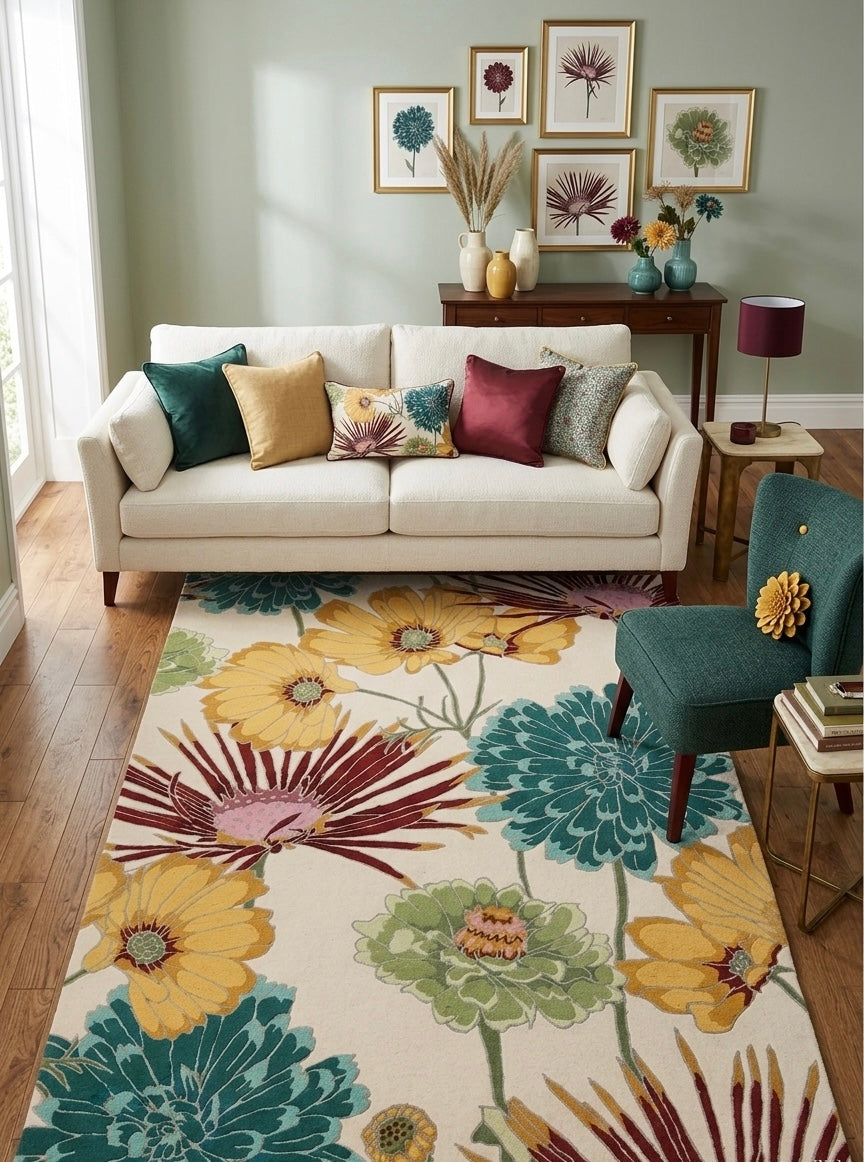 Artisanal Multi-Color Oversized Floral Hand-Tufted Rug