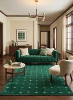 Premium Handtufted Green Rug with Minimalist Cream Cross Pattern