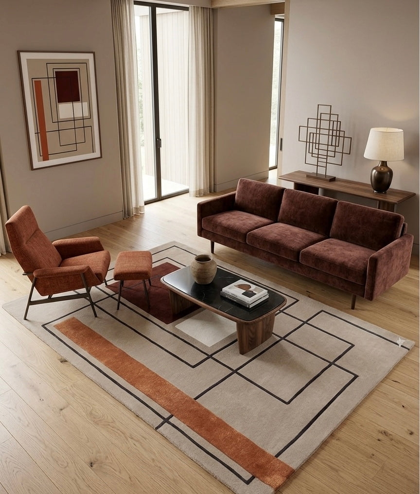 Minimalist Linear Block Design Hand-tufted Area Rug
