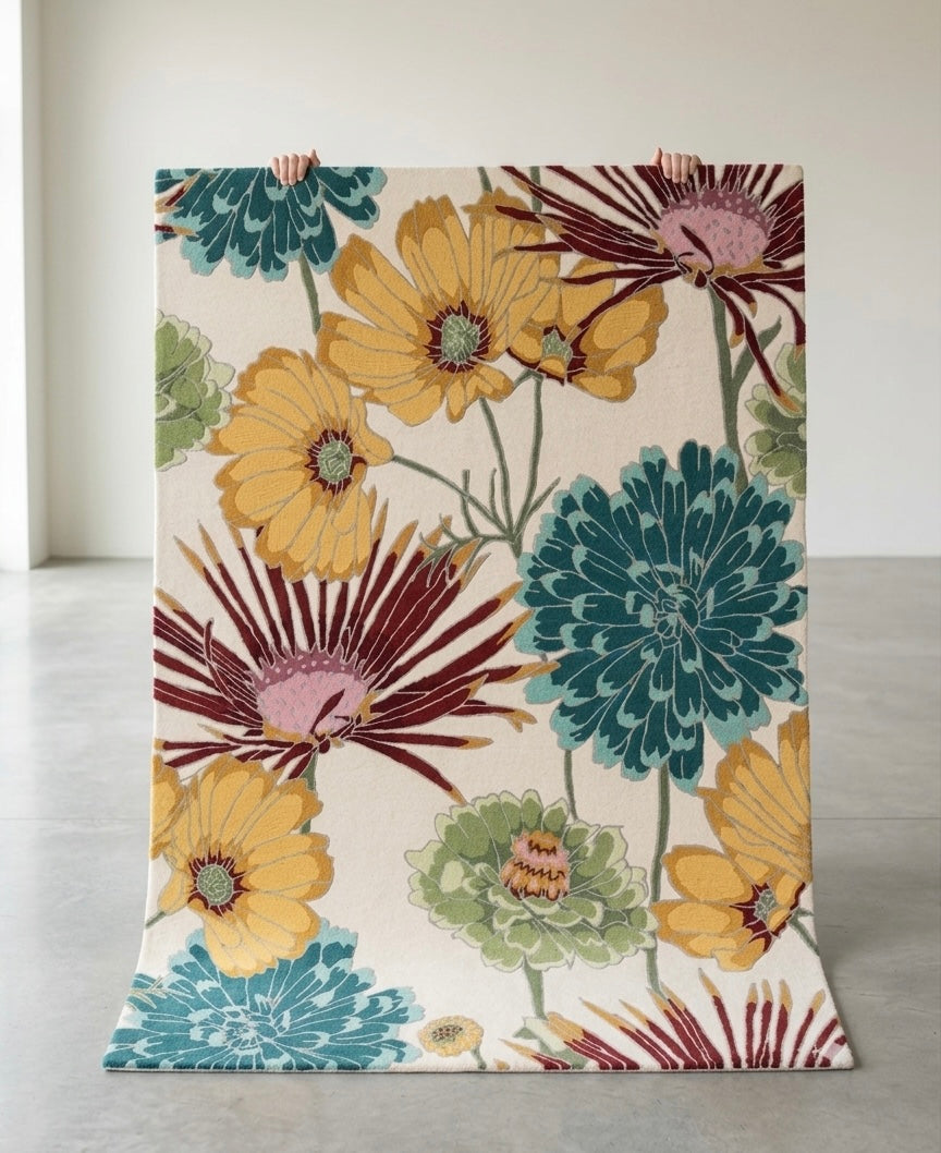 Artisanal Multi-Color Oversized Floral Hand-Tufted Rug