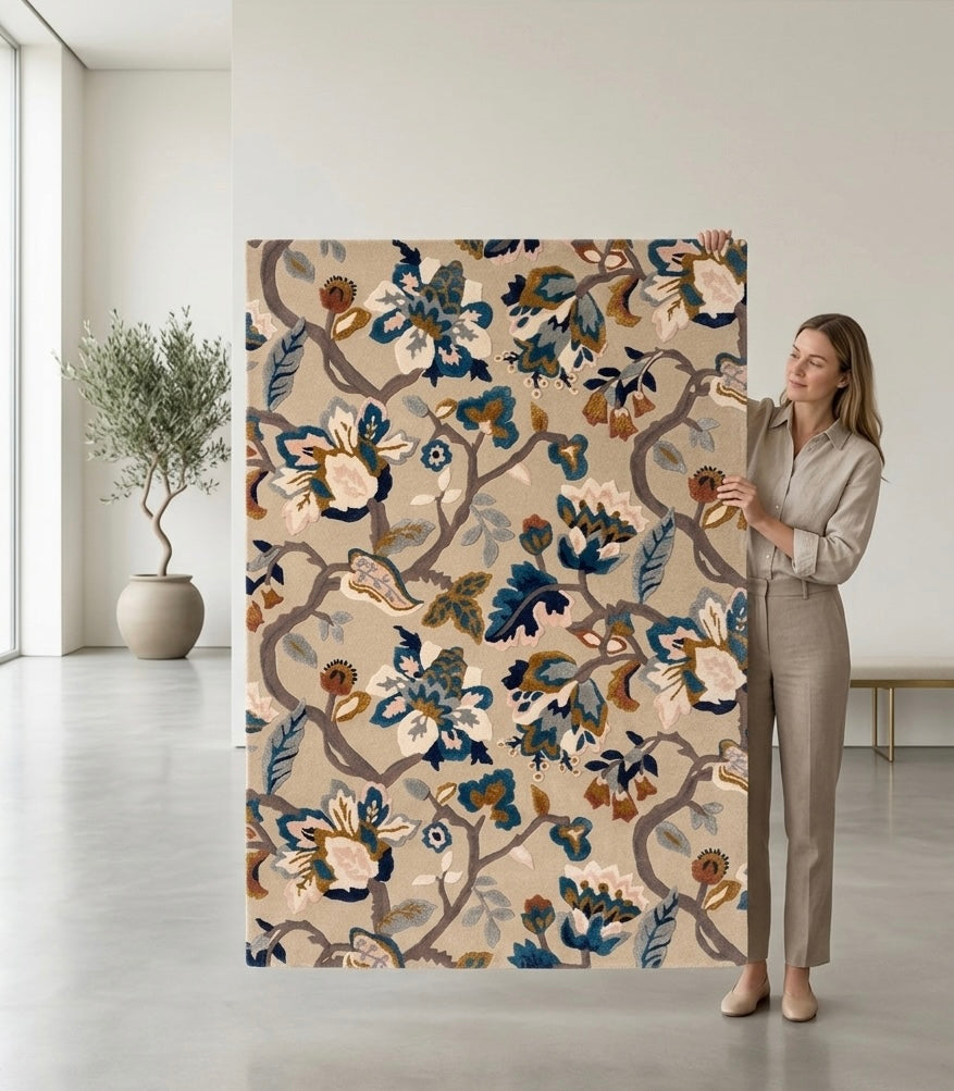 Premium Hand-Tufted Floral Vine Wool Rug