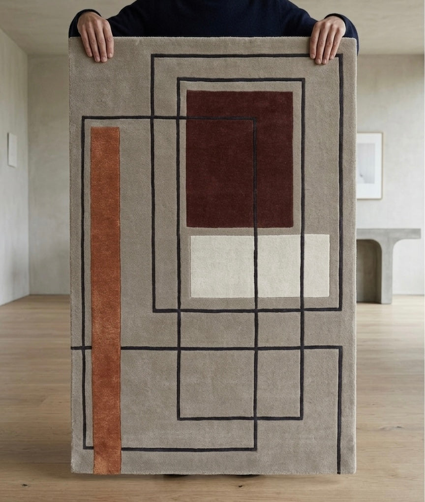 Minimalist Linear Block Design Hand-tufted Area Rug